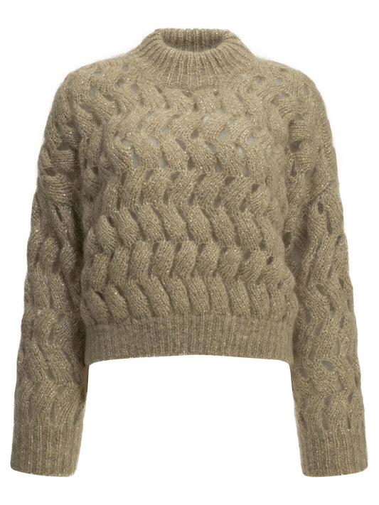 Crewneck sweaters Textured knit  Beige - Brunello Cucinelli Women | PLP | VIETTI Online Store 
