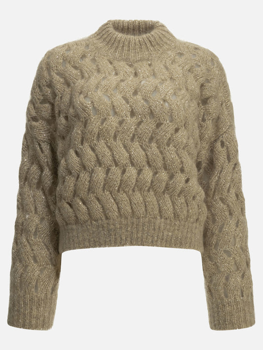 Crewneck sweaters Textured knit  Beige - Brunello Cucinelli Women | PDP | VIETTI Online Store 
