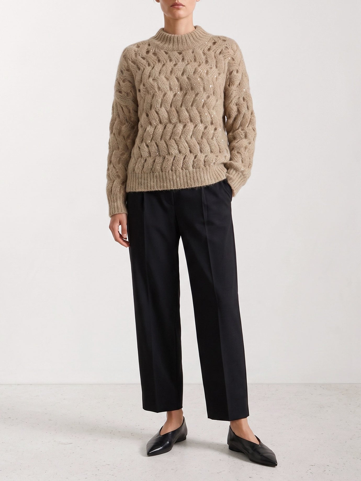 Crewneck sweaters Textured knit  Beige - Brunello Cucinelli Women | PDP | VIETTI Online Store | Zoom-Modal_2
