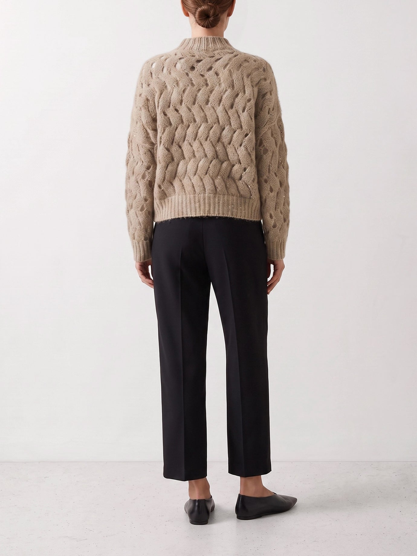 Crewneck sweaters Textured knit  Beige - Brunello Cucinelli Women | PDP | VIETTI Online Store | thumbnail_3