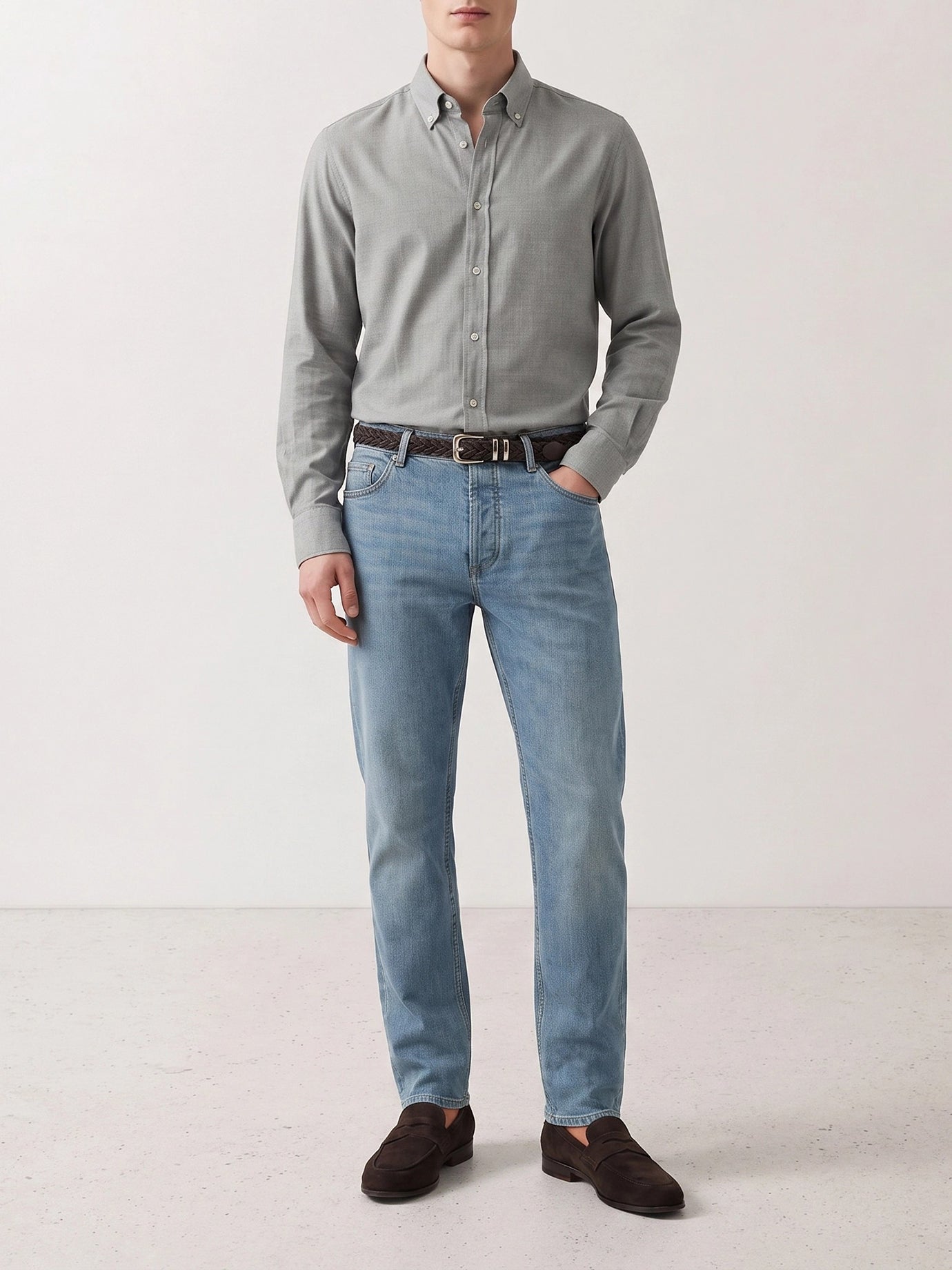 Camicie casual Herringbone  Grigio - Brunello Cucinelli Uomo | PDP | VIETTI Online Store | thumbnail_2