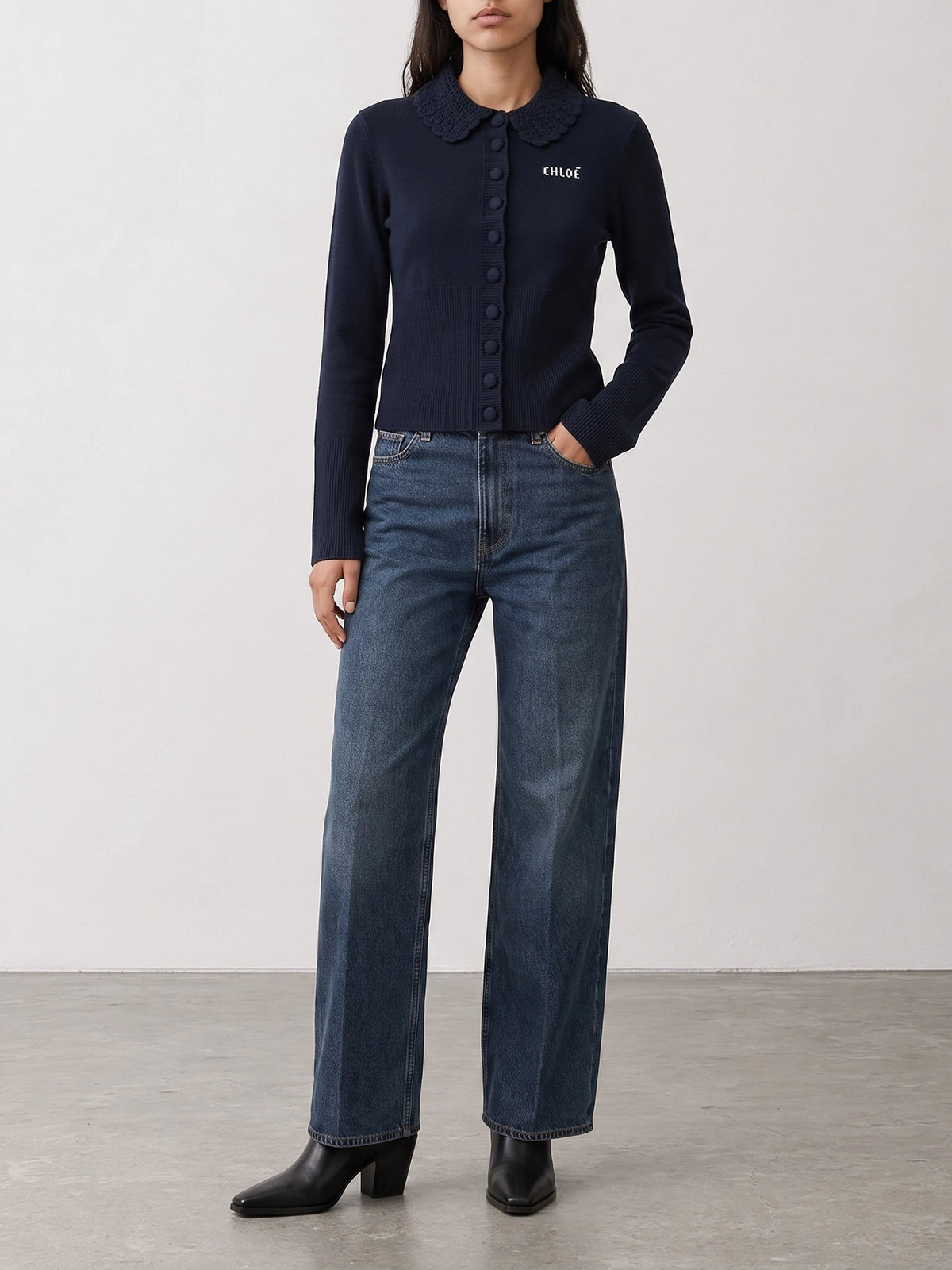 Chloé Polo Sweater with Logo Blue - VIETTI