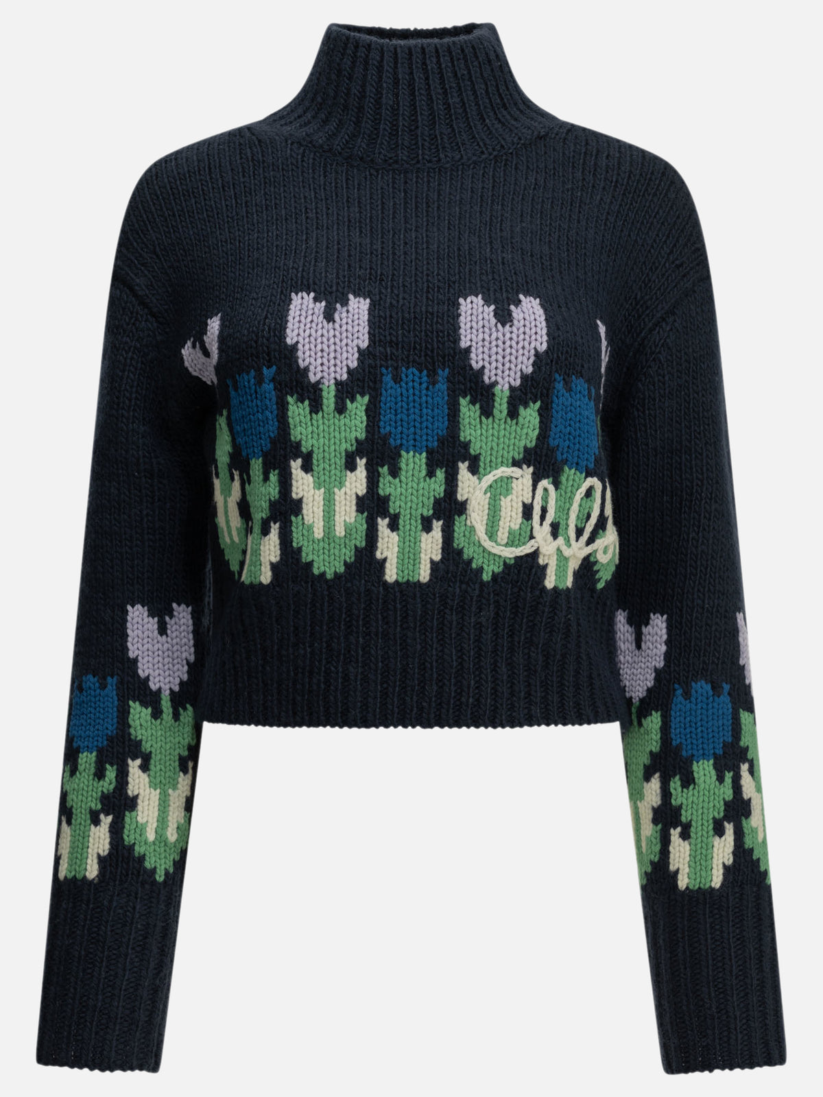 Chloé Logo Turtleneck Sweater Blue