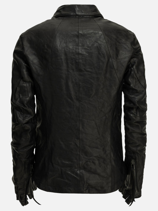 D.HYGEN Leather jacket with a detachable collar and gloves Black

