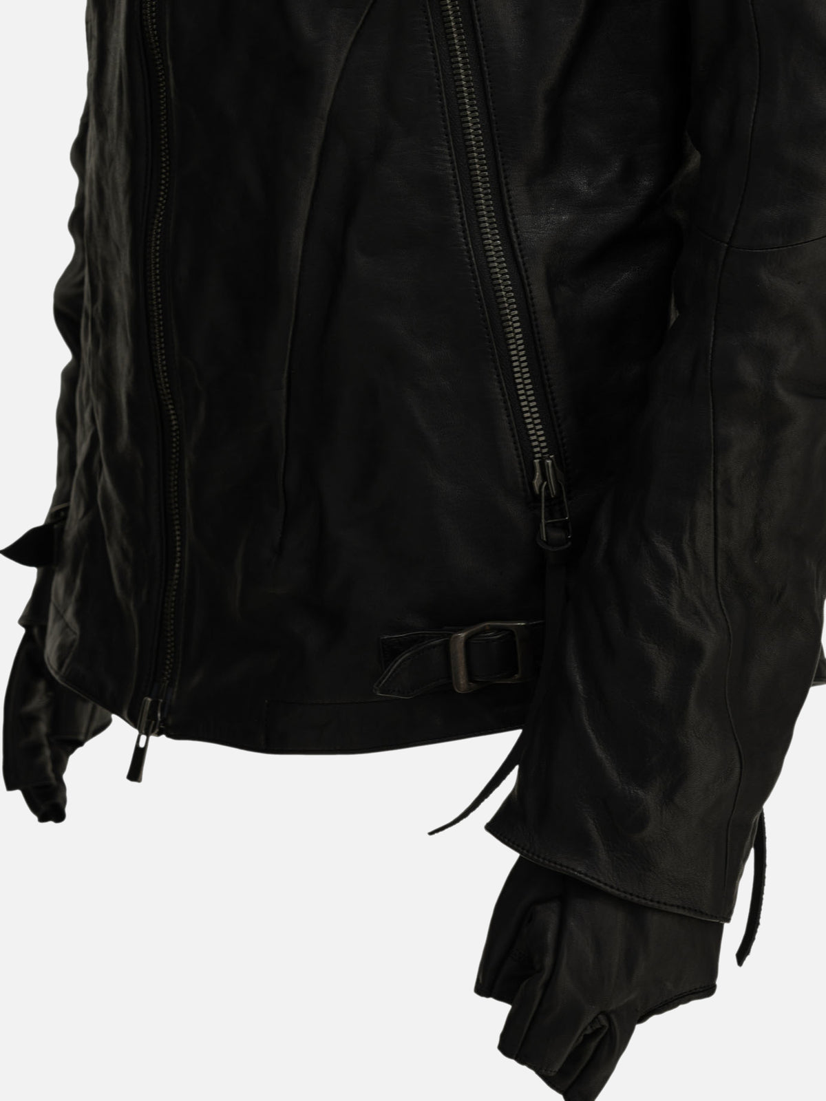 D.HYGEN Leather jacket with a detachable collar and gloves Black