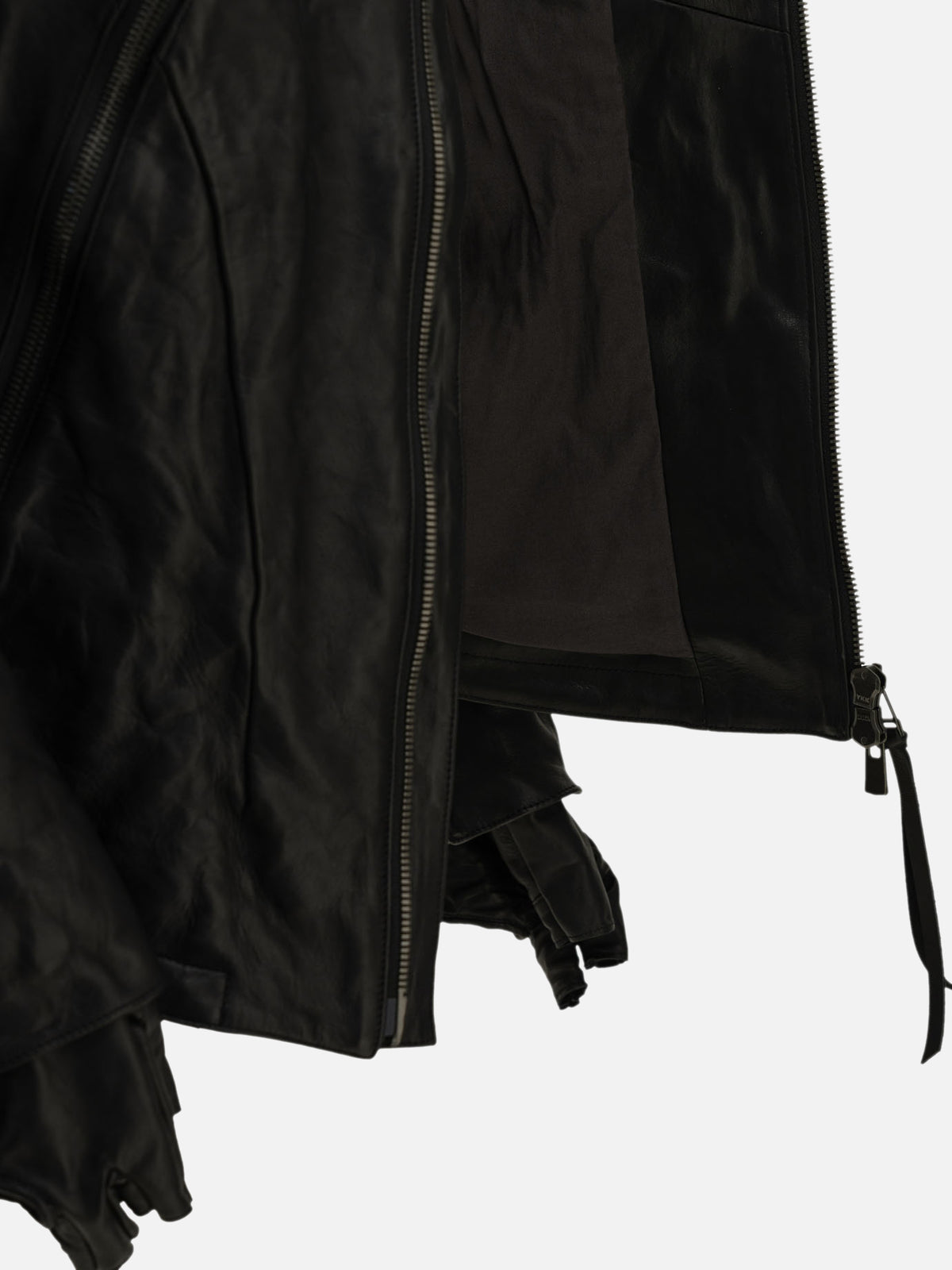 D.HYGEN Leather jacket with a detachable collar and gloves Black