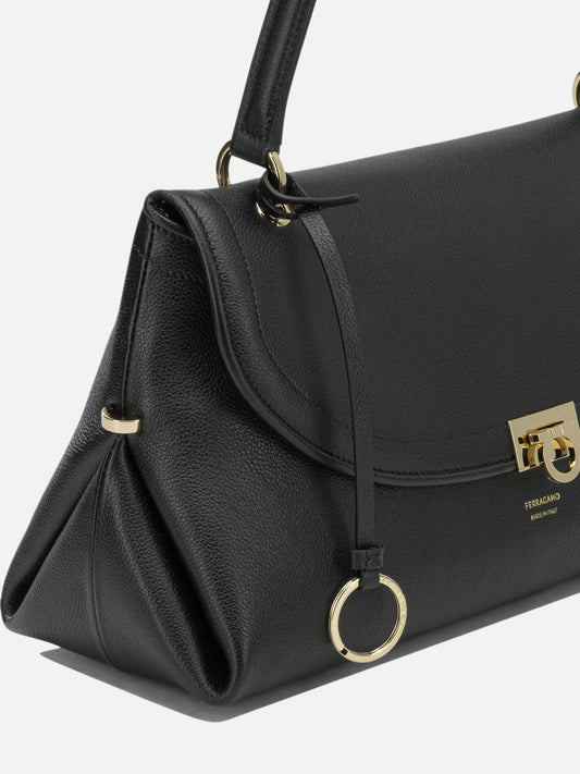Ferragamo Medium "Gancini" Shoulder Bag Black

