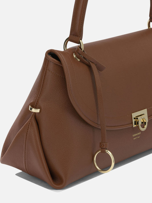 Ferragamo Medium "Gancini" Shoulder Bag Brown

