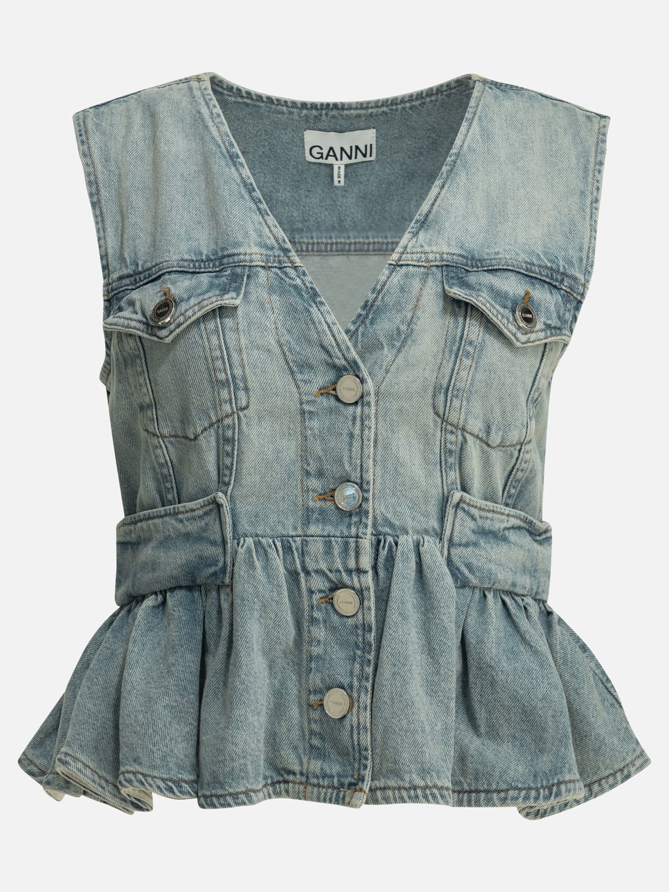 Top casual Solid colour  Azzurro - Ganni Donna | PDP | VIETTI Online Store | thumbnail