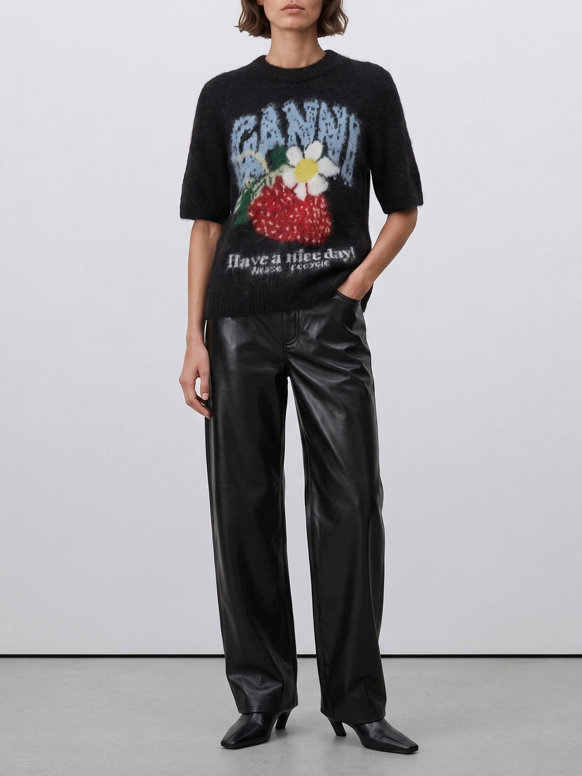 Ganni "Strawberry" Crew-neck sweater Black - VIETTI