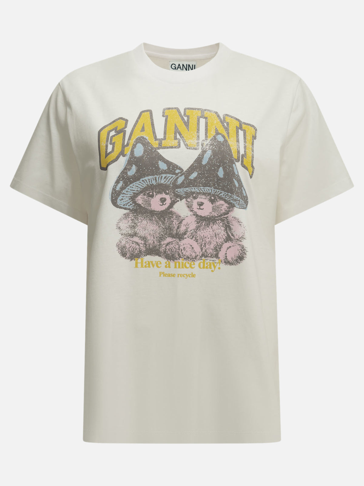 Ganni "Mushroom Teddy" Crew-Neck T-Shirt White

