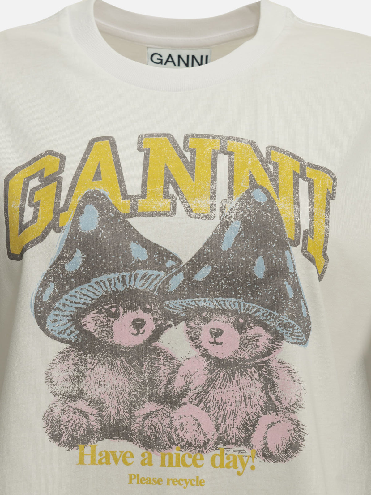 Ganni "Mushroom Teddy" Crew-Neck T-Shirt White

