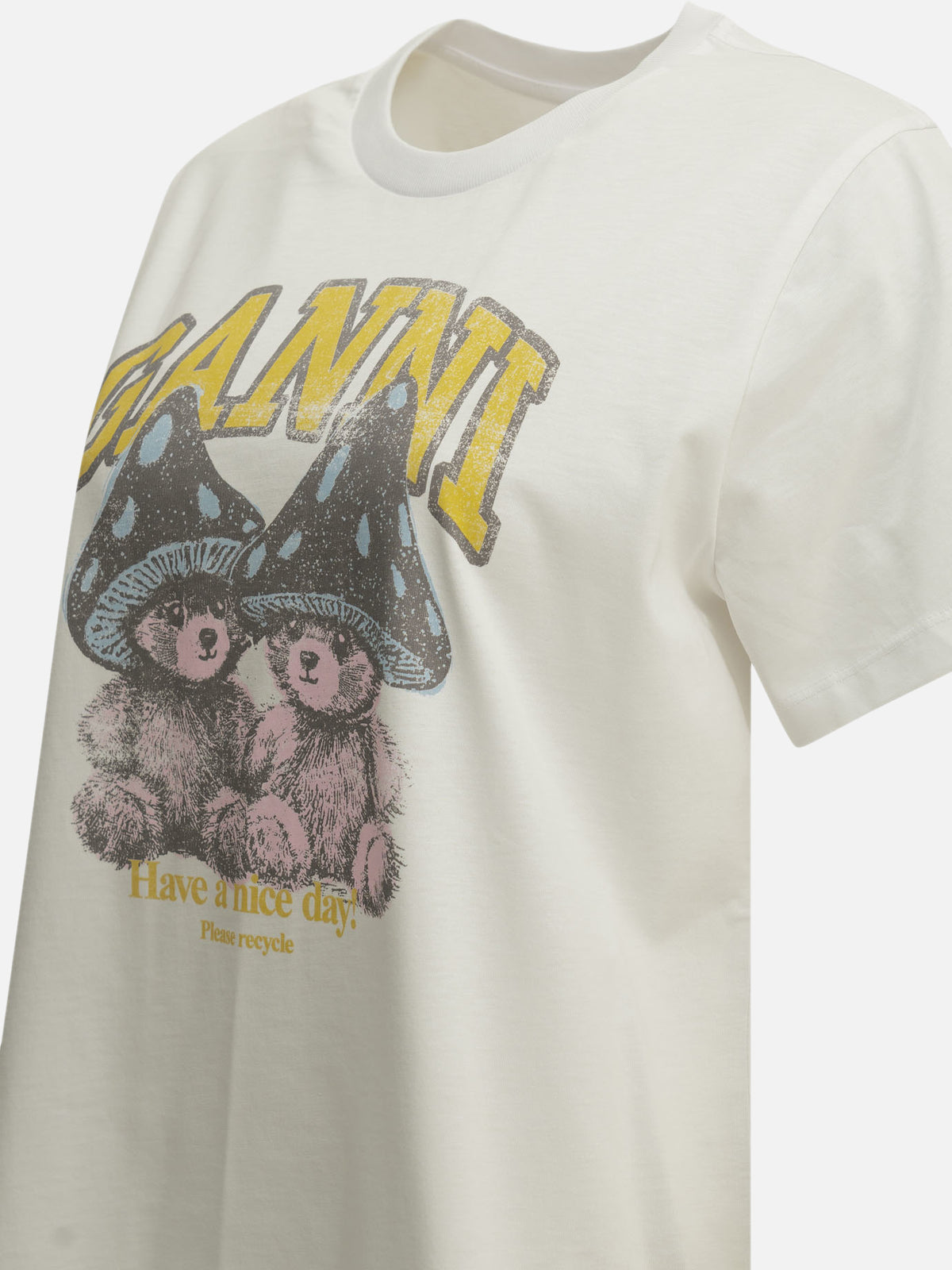 Ganni "Mushroom Teddy" Crew-Neck T-Shirt White

