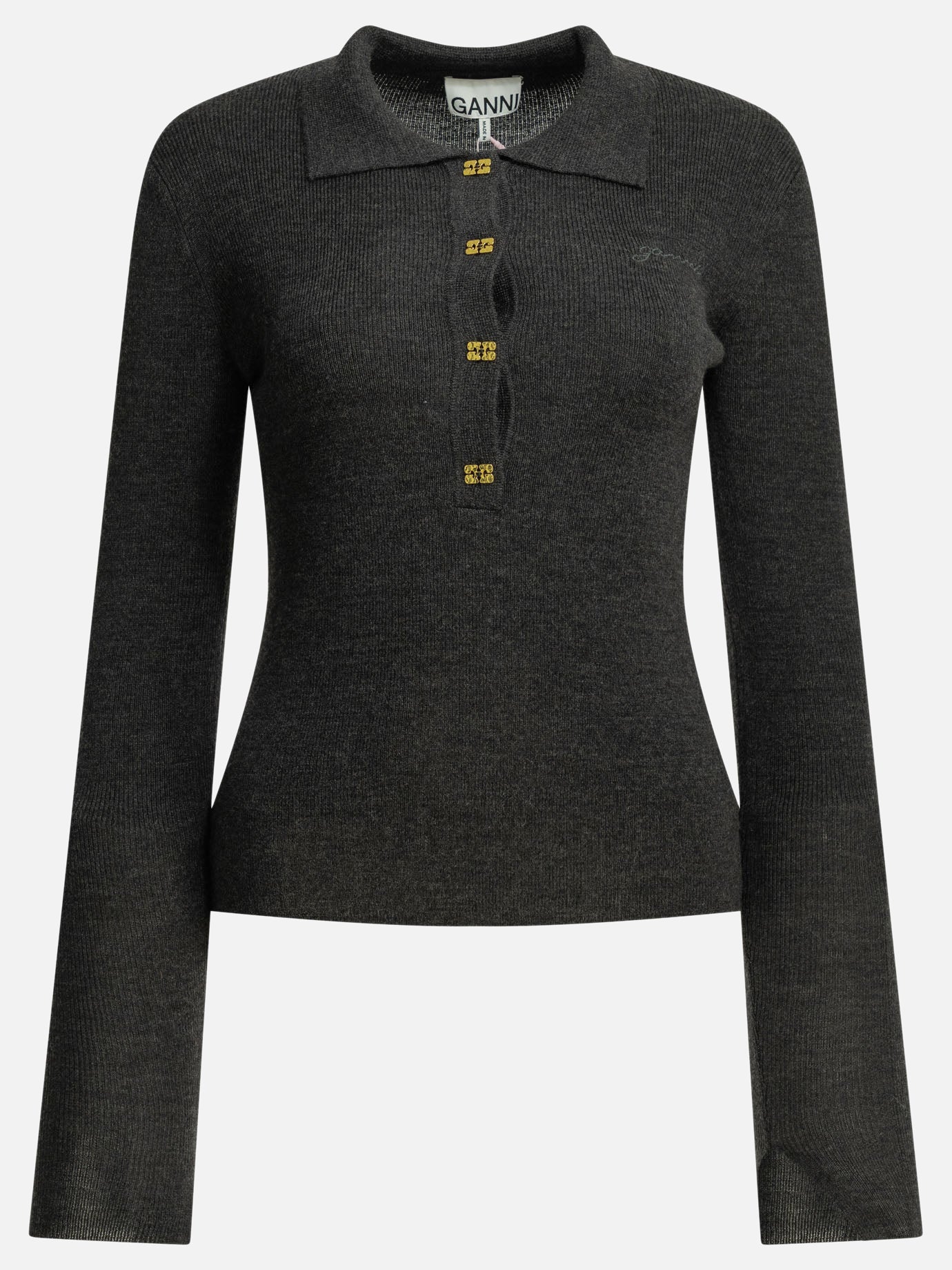 Polo sweater Logo  Grey - Ganni Women | PDP | VIETTI Online Store | Zoom-Modal

