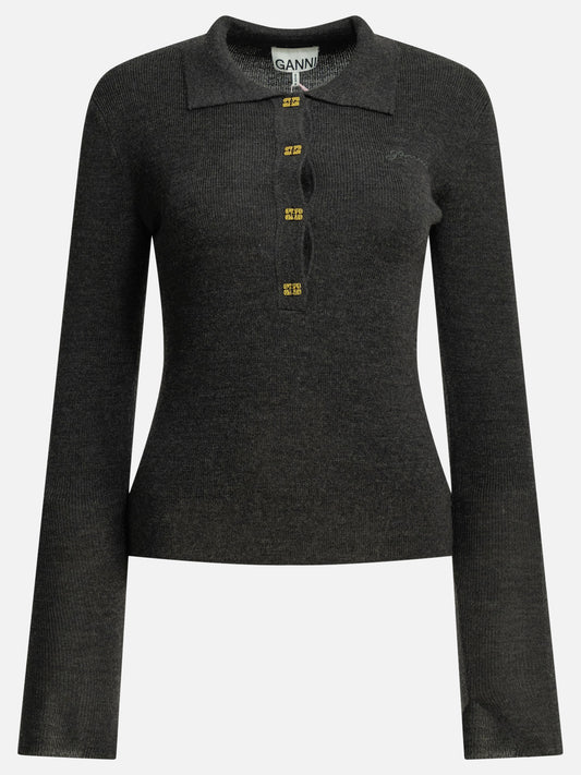 Polo sweater Logo  Grey - Ganni Women | PLP | VIETTI Online Store 
