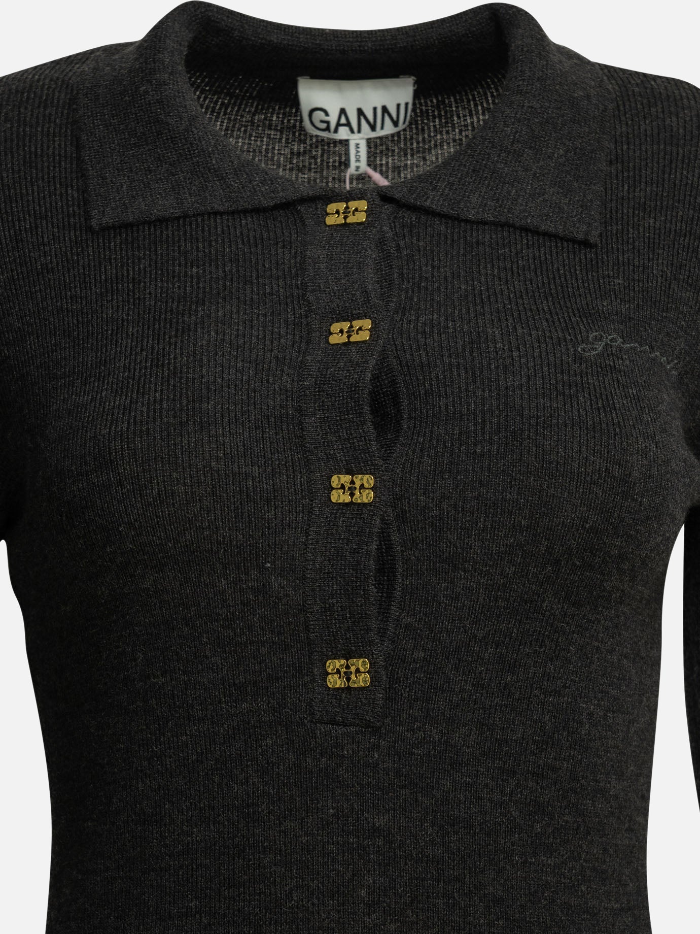 Polo sweater Logo  Grey - Ganni Women | PDP | VIETTI Online Store | thumbnail_3