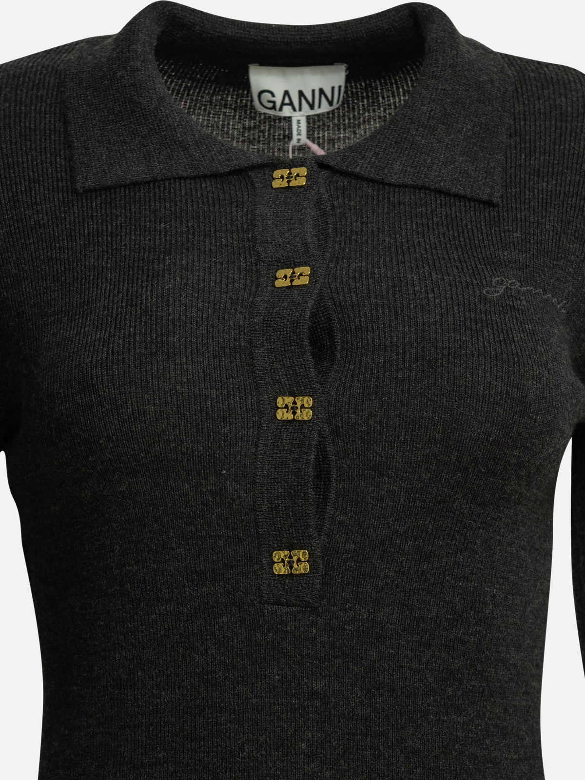 Ganni Maglione polo con logo Grigio - VIETTI