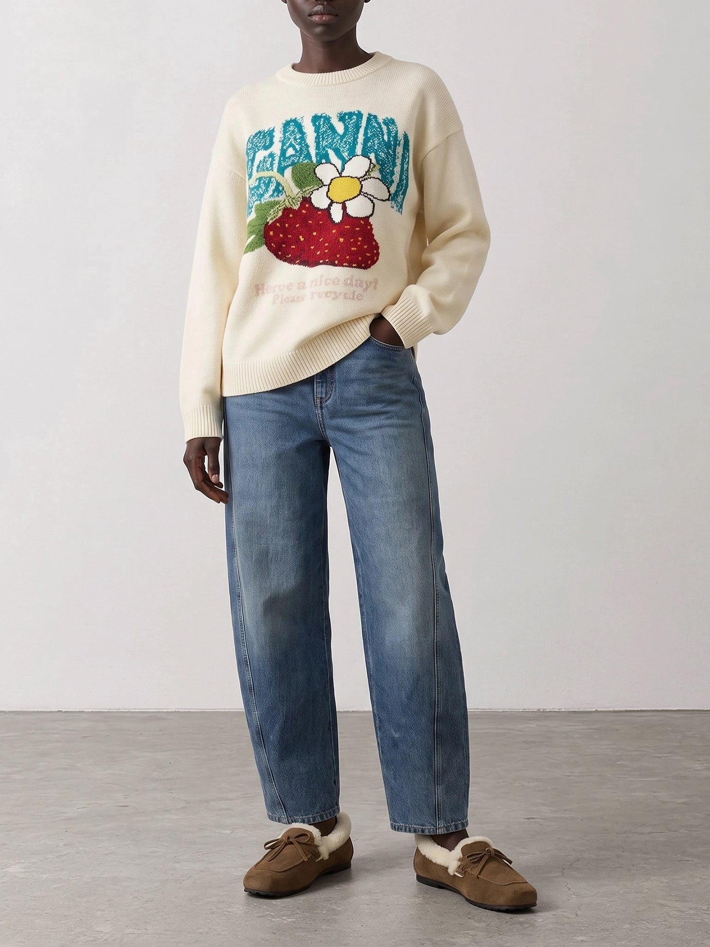 Crewneck sweaters Logo  White - Ganni Women | PDP | VIETTI Online Store | thumbnail_2