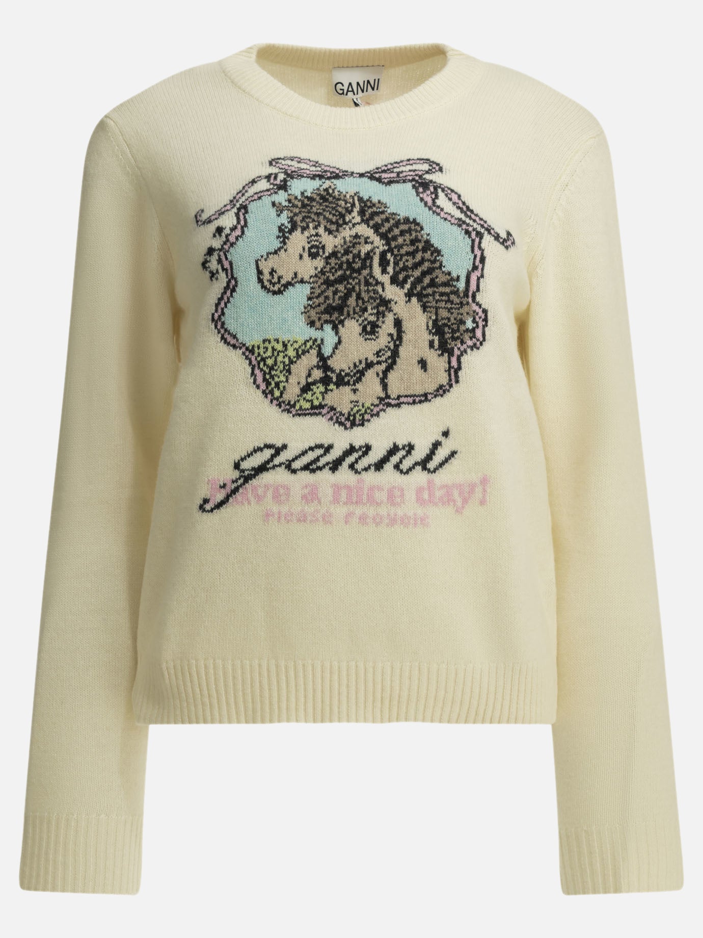 Crewneck sweaters Textured knit  White - Ganni Women | PDP | VIETTI Online Store | thumbnail