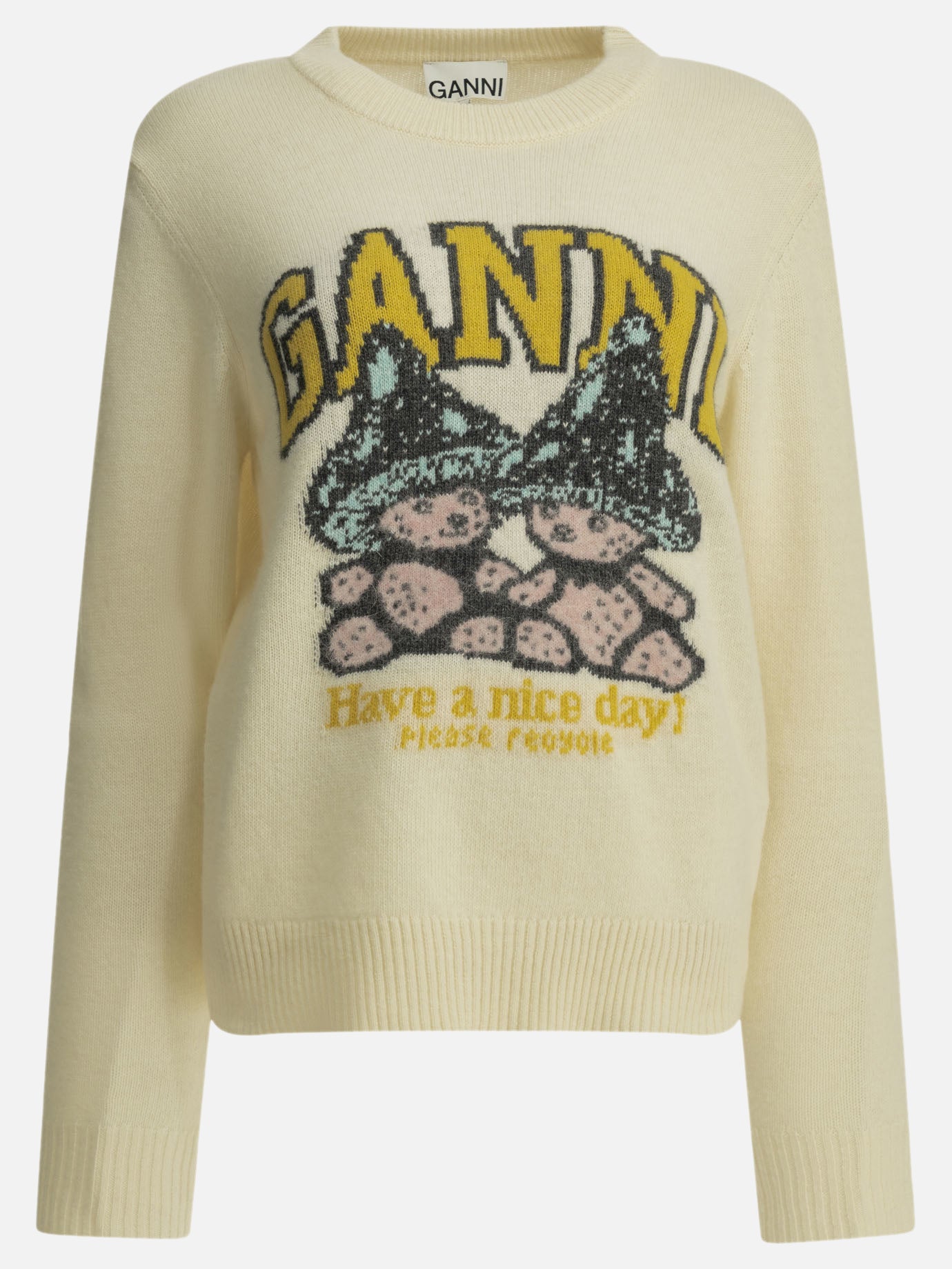 Crewneck sweaters Logo  Beige - Ganni Women | PDP | VIETTI Online Store | Zoom-Modal
