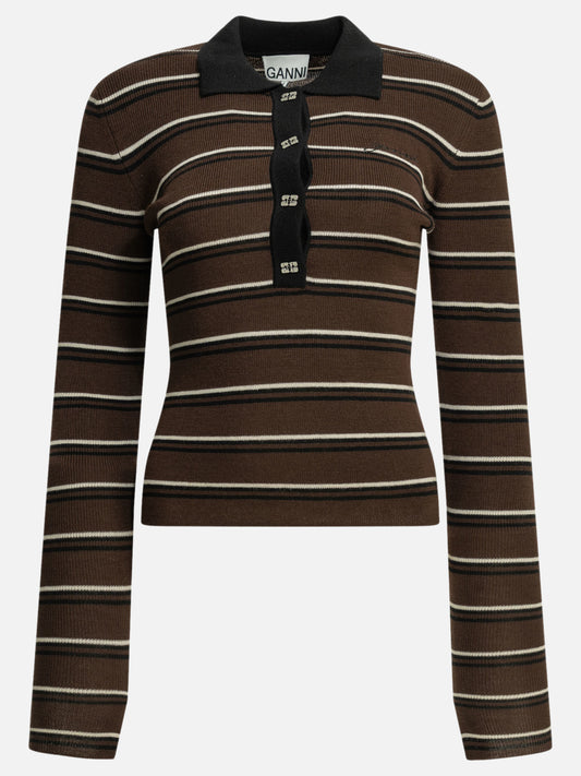 Polo sweater Striped  Brown - Ganni Women | PLP | VIETTI Online Store 
