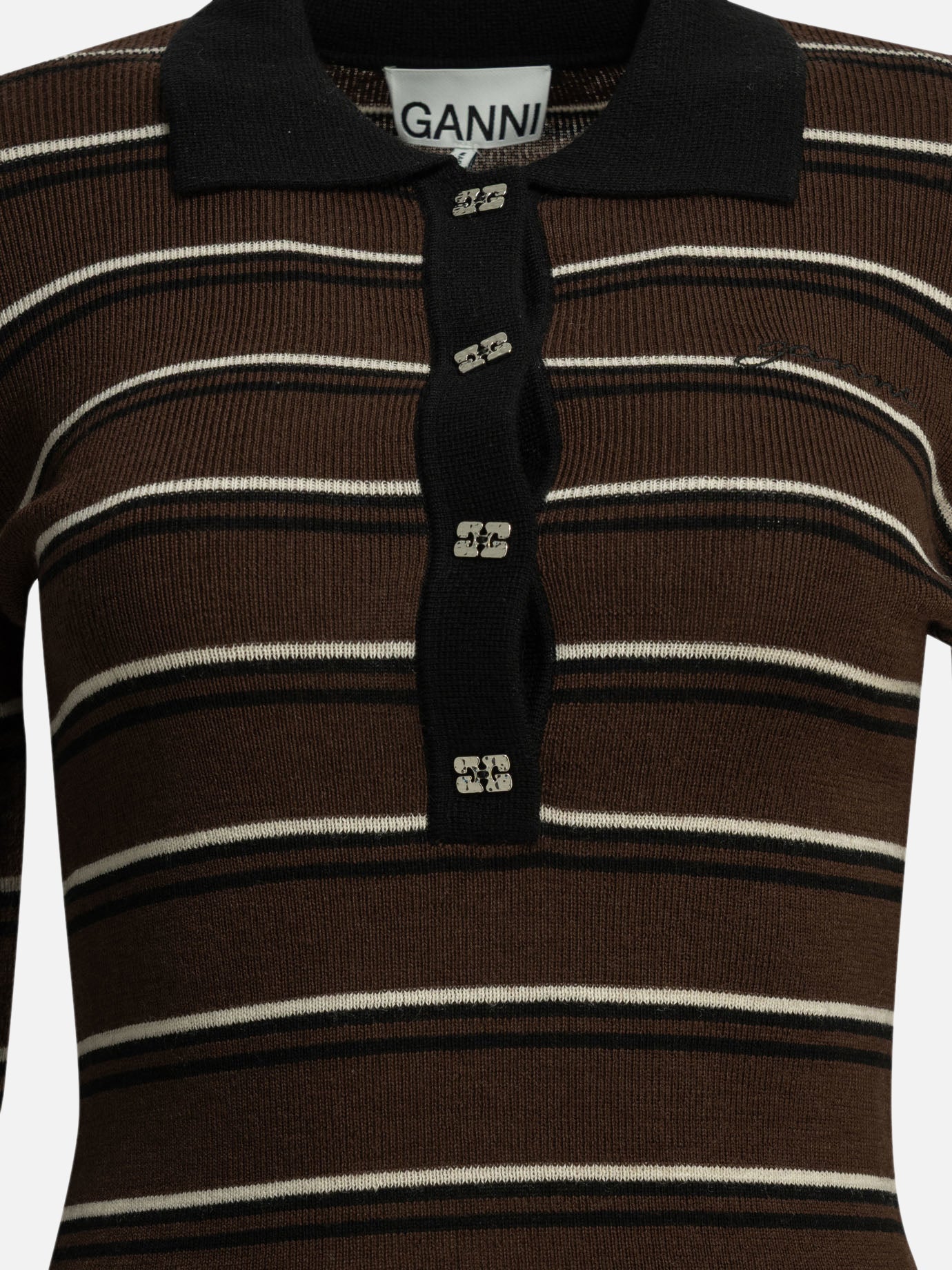 Polo sweater Striped  Brown - Ganni Women | PDP | VIETTI Online Store | thumbnail_5