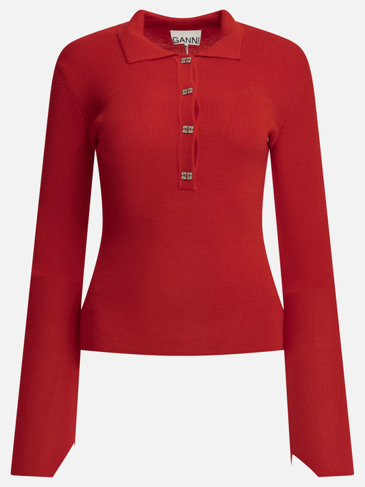 Polo sweater Logo  Red - Ganni Women | PLP | VIETTI Online Store 
