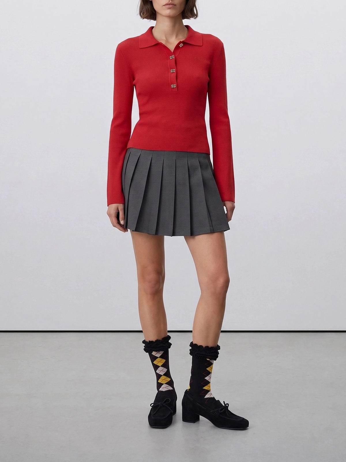 Ganni Maglione polo in lana merino Rosso - VIETTI