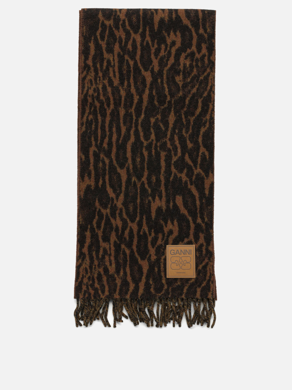 Ganni Scarf with fringes and logo Brown - VIETTI