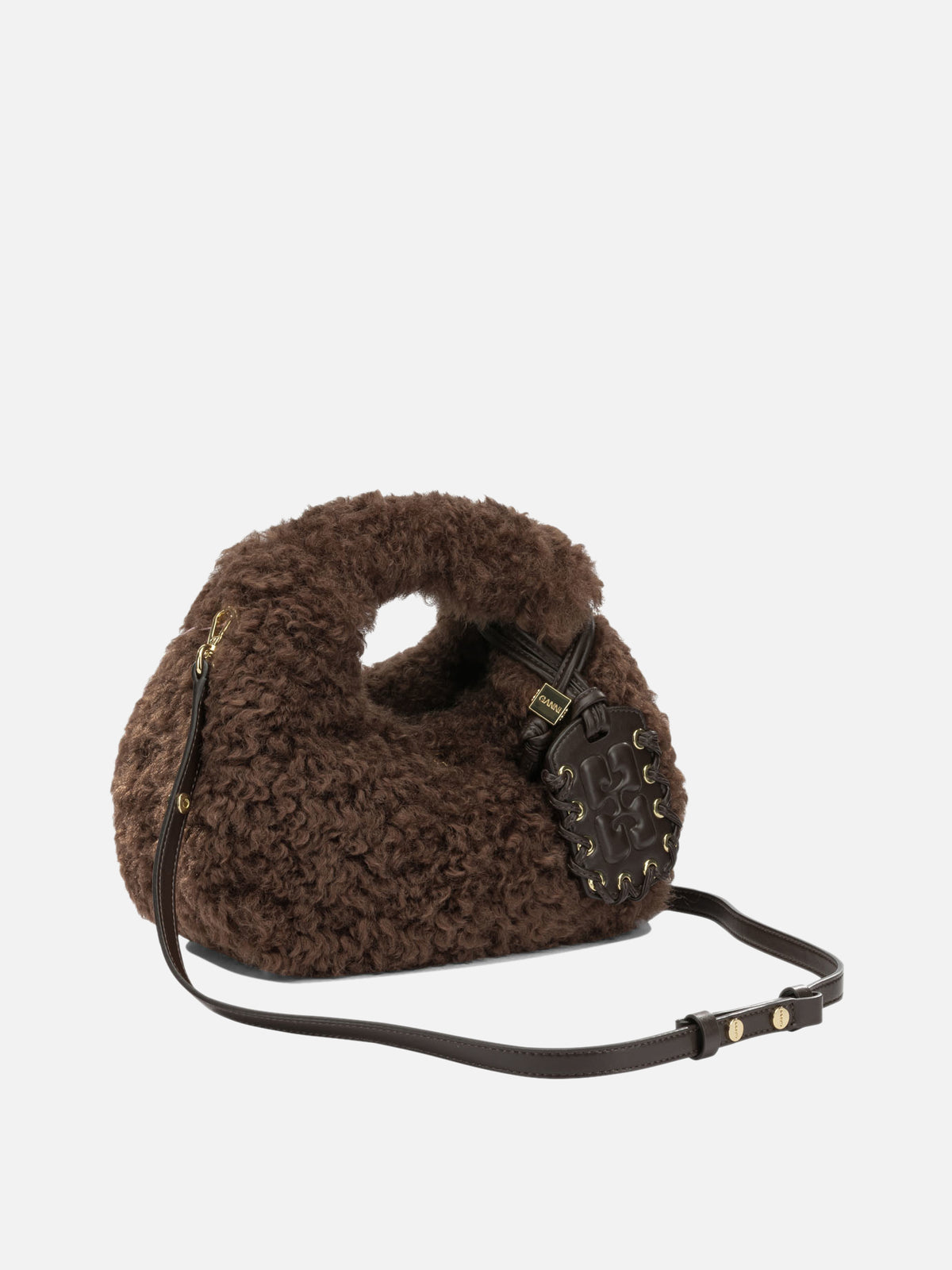 Ganni "Mini Hobo Faux Fur" Small Handbag Brown - VIETTI