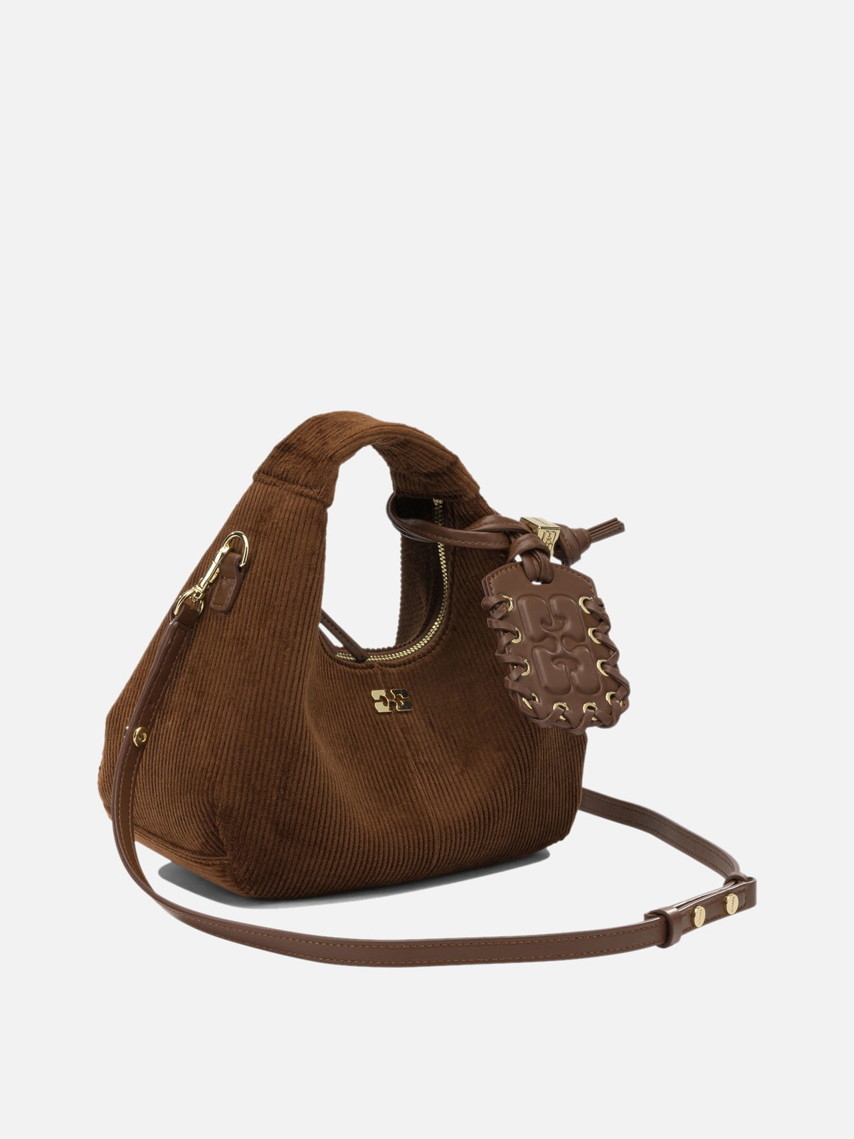 Ganni "Mini Hobo Corduroy" Small Handbag Brown