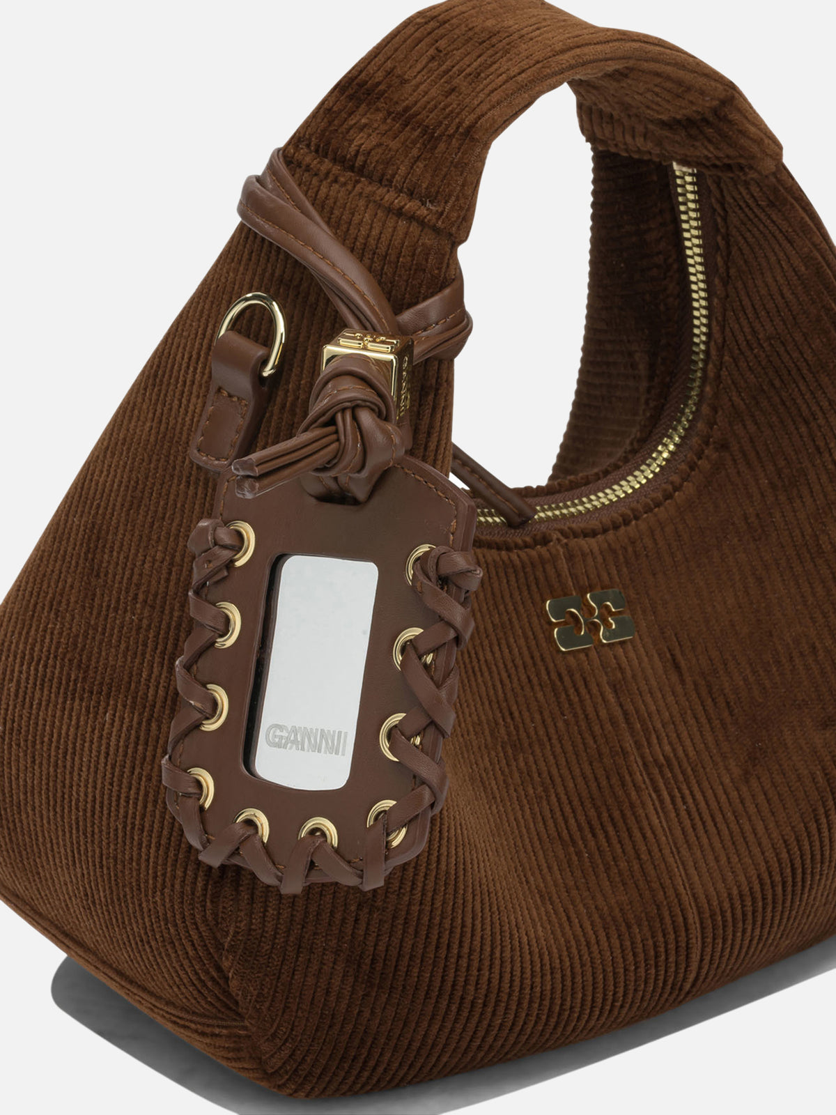 Ganni "Mini Hobo Corduroy" Small Handbag Brown
