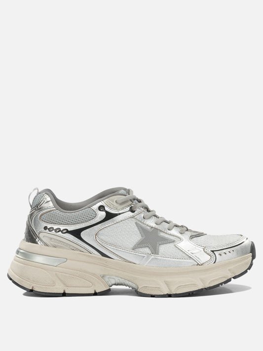 Low top sneakers 52% goat leather 26% polyester 16% polyurethane 3% cow leather 2% viscose 1% metal - 100% rubber  Silver - Golden Goose Men | VIETTI Online Store 
