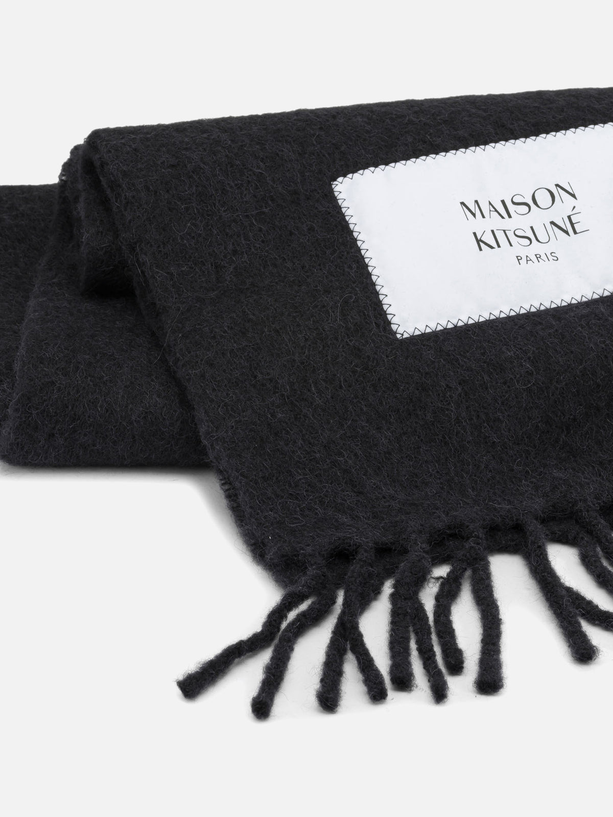Maison Kitsuné Alpaca Fringed Scarf Black - VIETTI