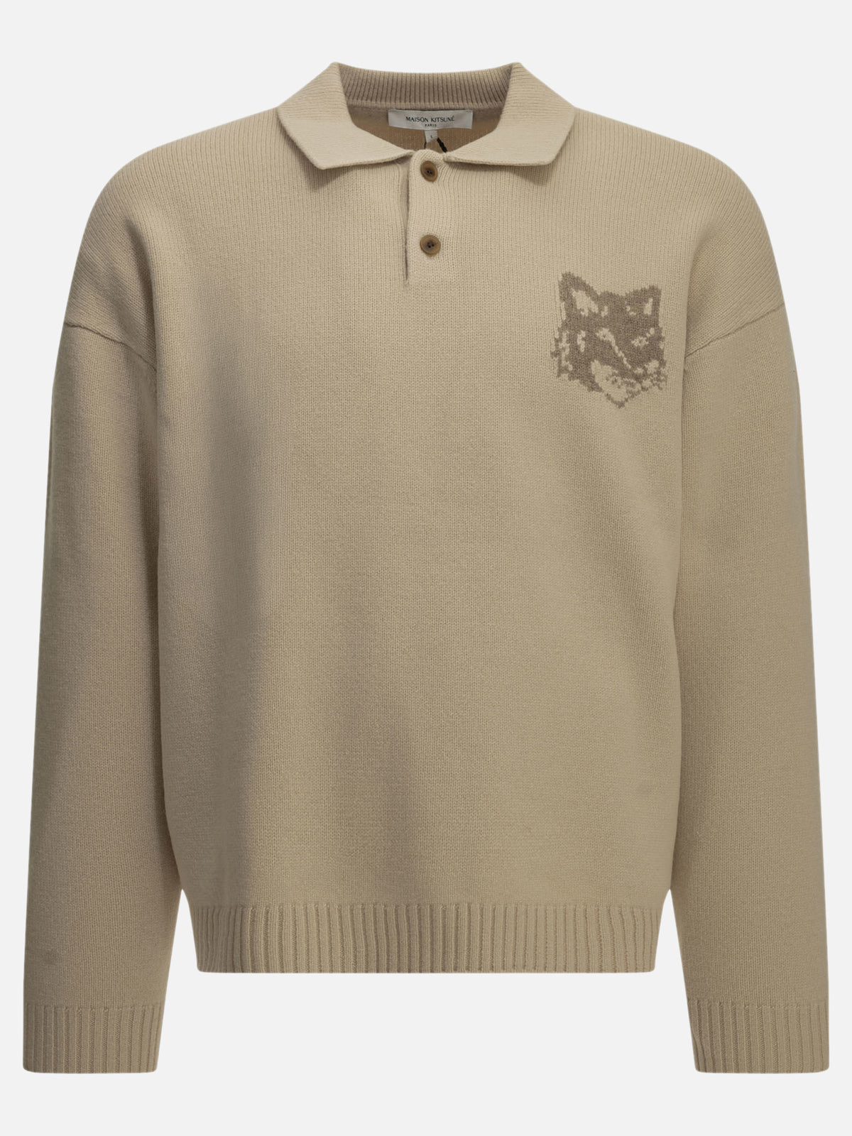 Maison Kitsuné "Fox Head" Polo Sweater Beige

