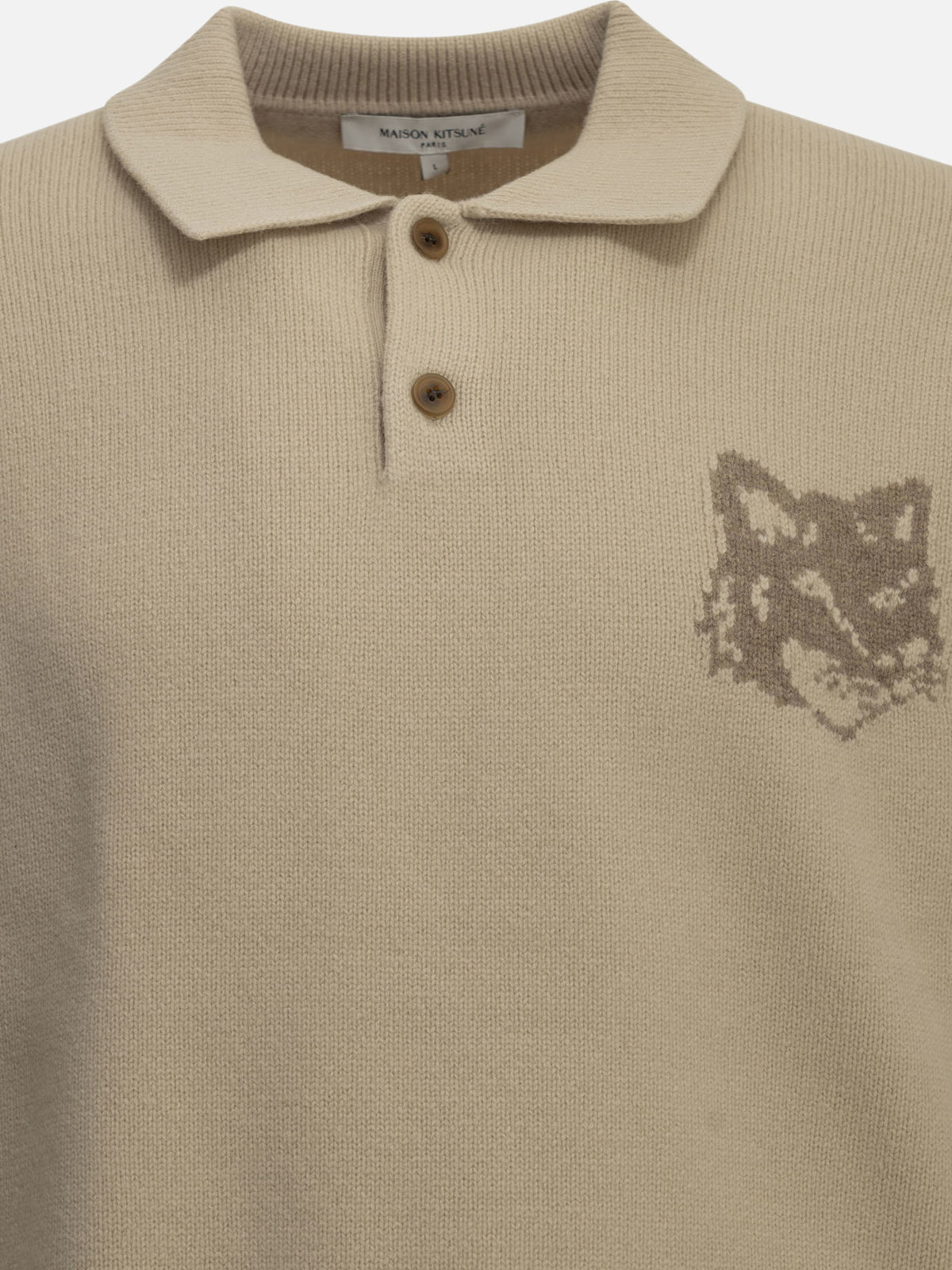 Maison Kitsuné "Fox Head" Polo Sweater Beige

