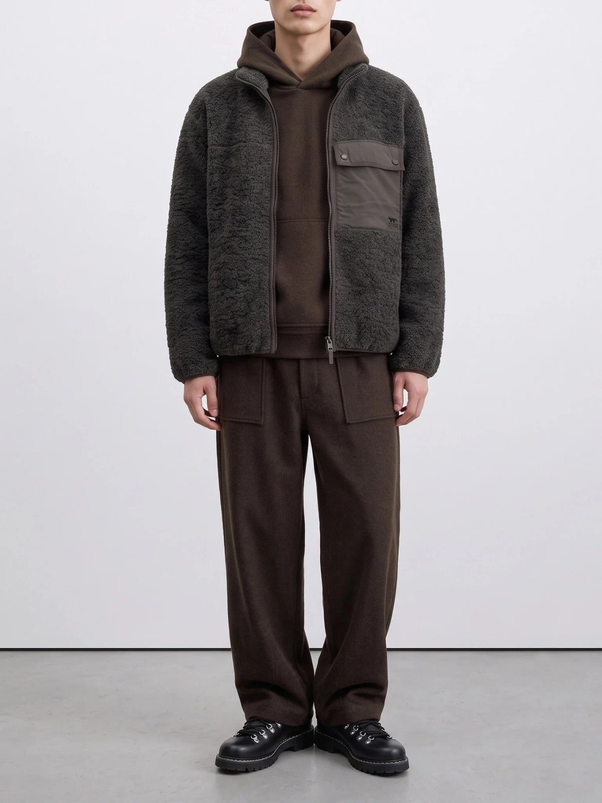 Maison Kitsuné Fleece Jacket with Logo Grey - VIETTI