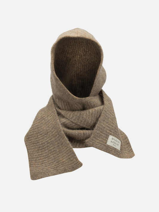 Maison Kitsuné Hooded Scarf with Logo Brown

