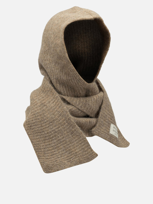 Maison Kitsuné Hooded Scarf with Logo Brown

