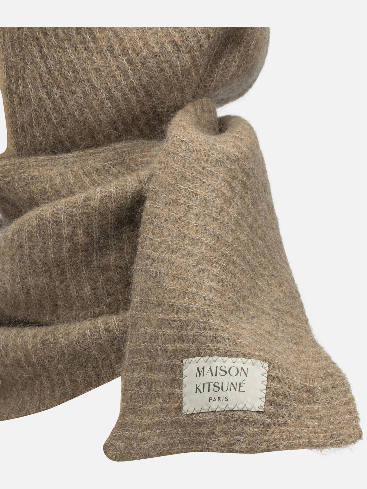 Maison Kitsuné Hooded Scarf with Logo Brown

