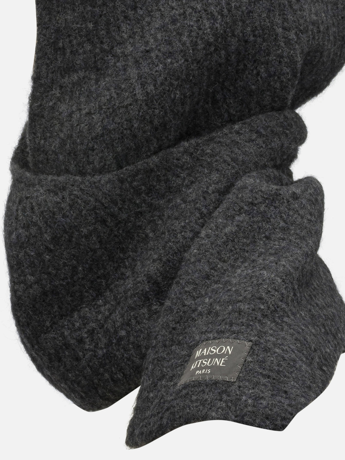 Maison Kitsuné Hooded Scarf with Logo Grey

