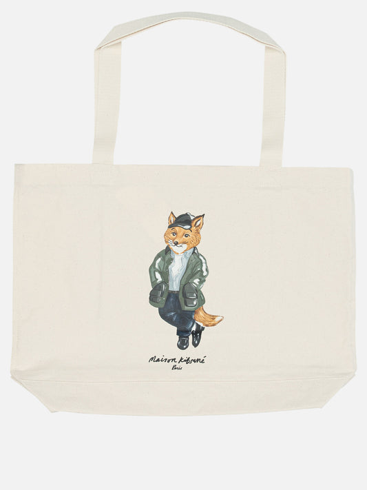 Maison Kitsuné "Weekend Fox" Large Shoulder Bag Beige

