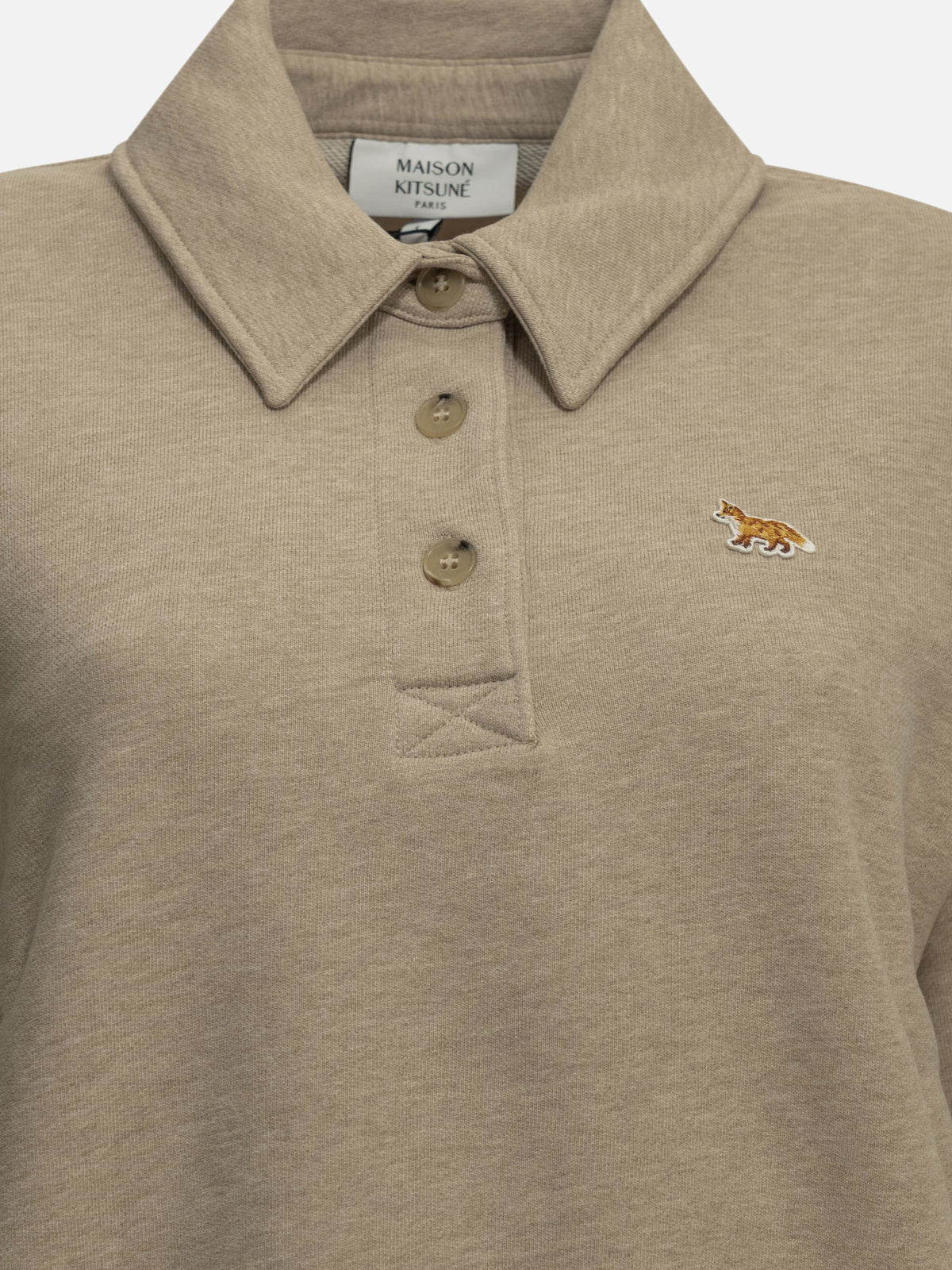 Maison Kitsuné "Baby Fox" Polo-Collar Sweatshirt Beige

