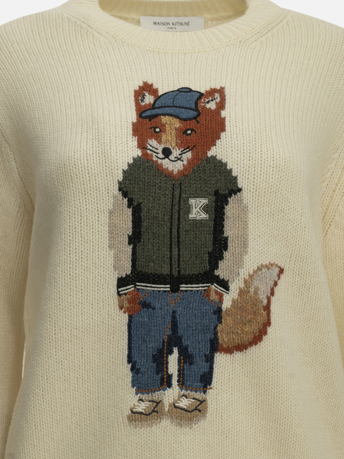 Maison Kitsuné "Dressed Fox" Crew-Neck Sweater White - VIETTI