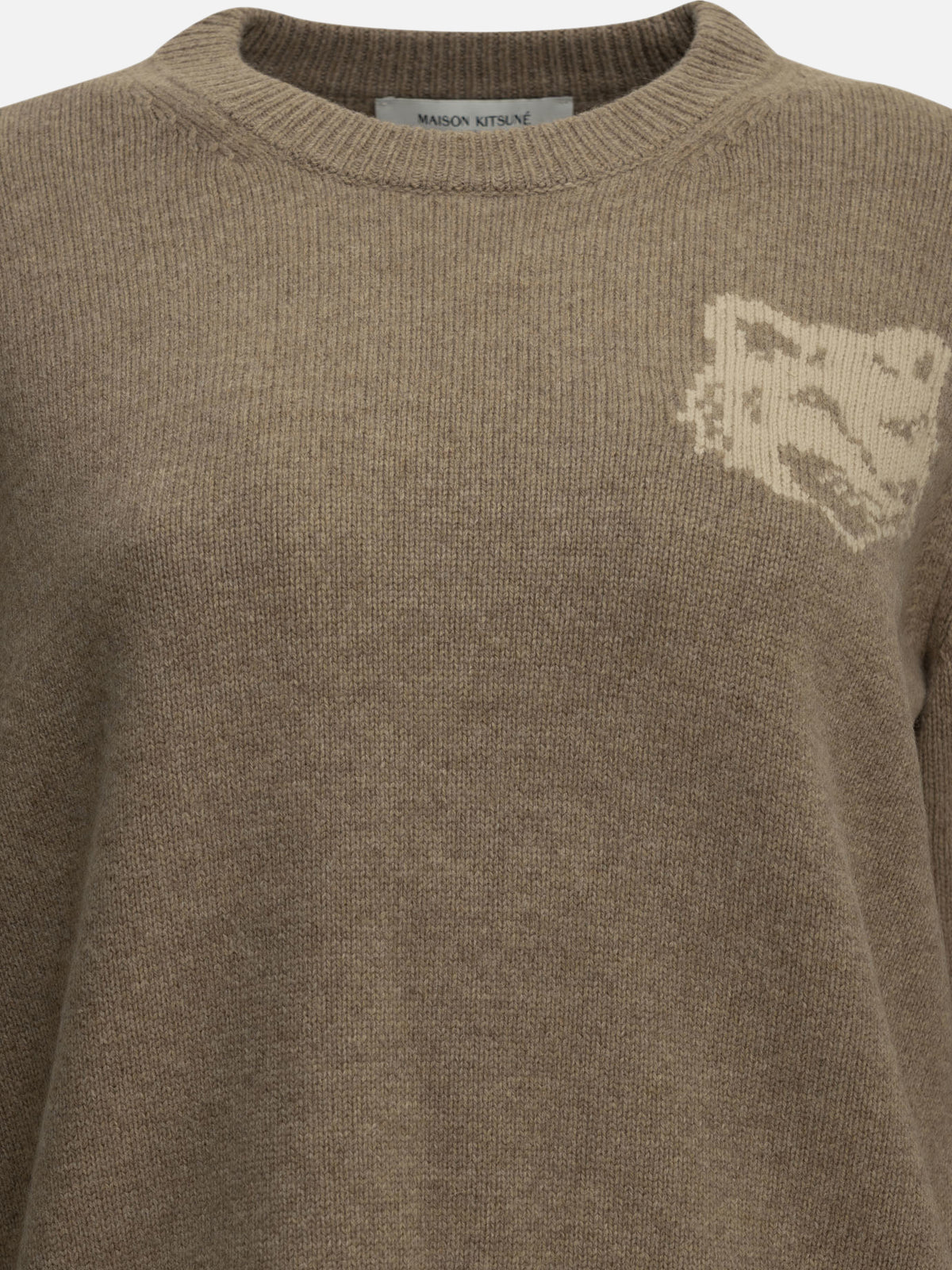 Maison Kitsuné "Fox Head" Crew-Neck Sweater Beige

