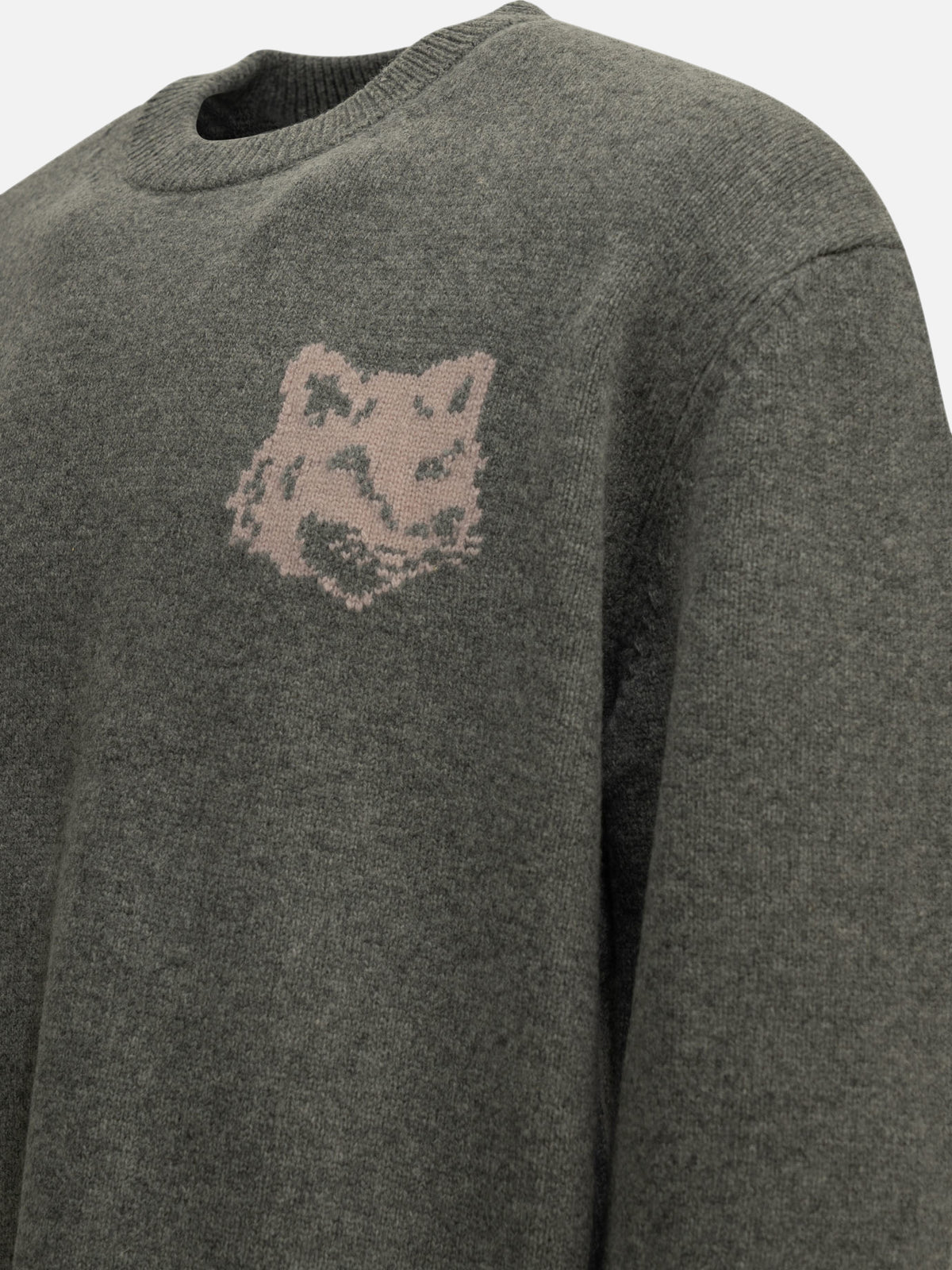 Maison Kitsuné "Fox Head" Crew-Neck Sweater Grey

