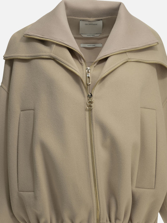Max Mara Sportmax Virgin Wool Bomber Jacket Beige

