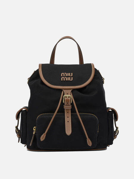 Miu Miu Hemp and leather backpack Black - Women | VIETTI Online Store