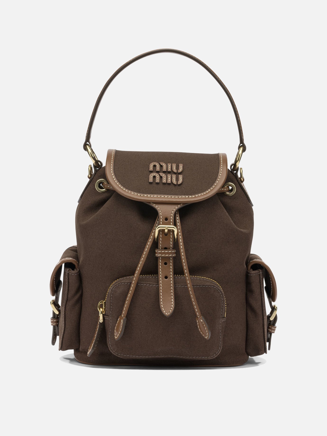 Casual backpacks 100% cotton 100% lamb leather  Brown - Miu Miu Women | PDP | VIETTI Online Store | Zoom-Modal
