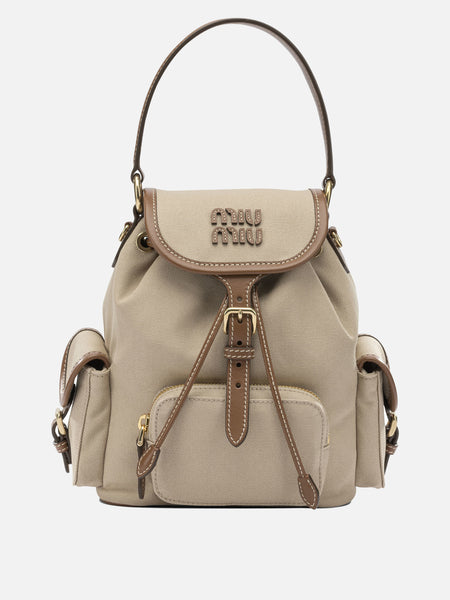 Miu Miu Canvas and leather backpack with logo Beige - Women